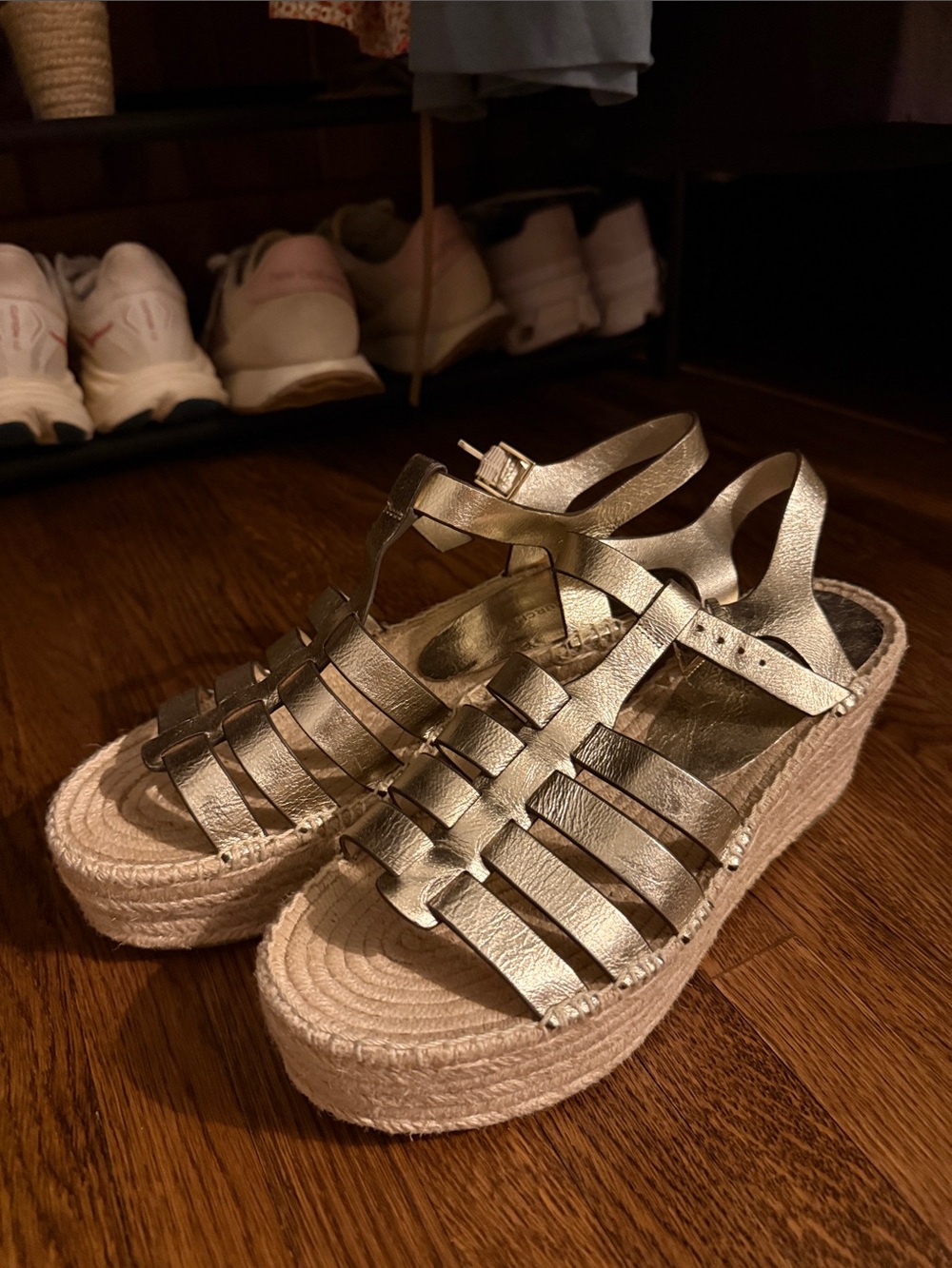 Tory Burch Metallic Gold Woven Platform Sandals